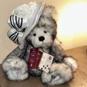Charming Gray and White Teddy Bear with Elegant Hat